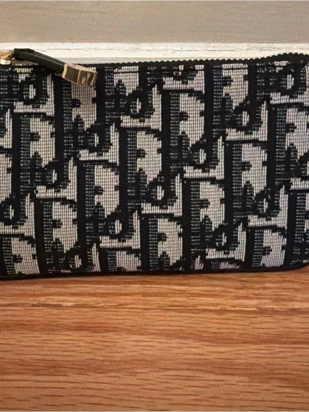 Dior Black and Cream Logo Jacquard Zip Wallet